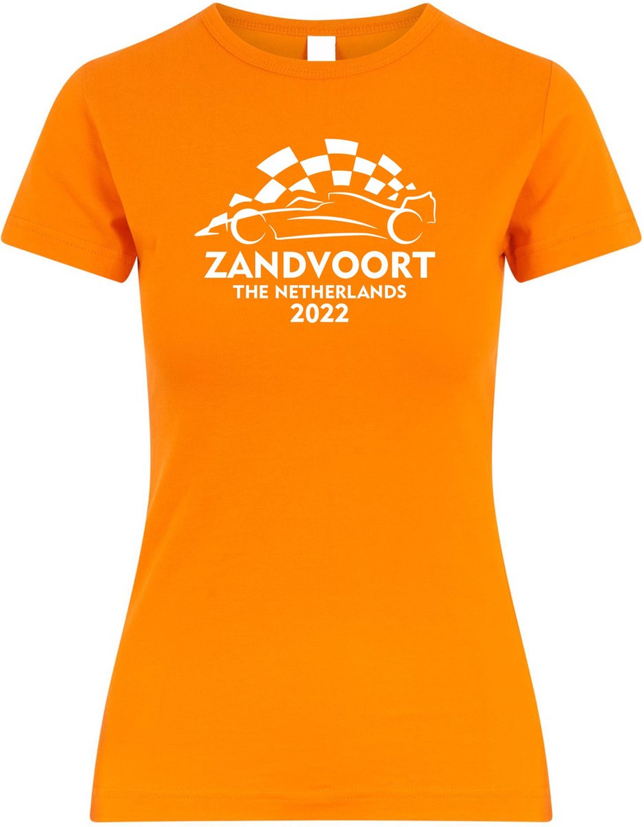 Dames t-shirt Zandvoort 2022 met raceauto | Max Verstappen / Red Bull Racing / Formule 1 fan | Grand Prix Circuit Zandvoort | kleding shirt | Oranje | maat XXL